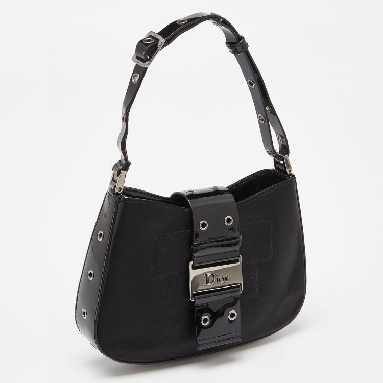 Pre Owned Dior Black Satin and Patent Leather Mini Street Chic Columbus Hobo