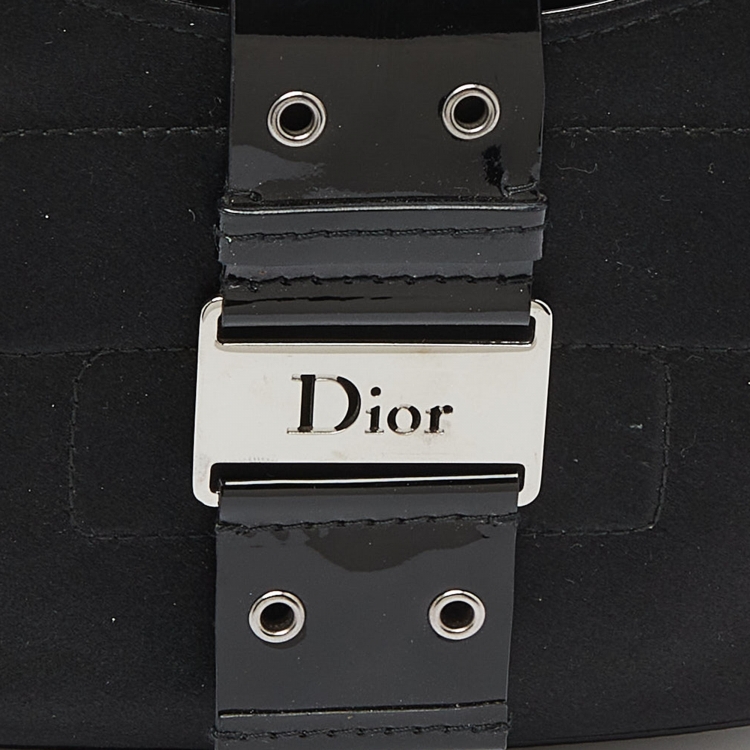 Pre Owned Dior Black Satin and Patent Leather Mini Street Chic Columbus Hobo