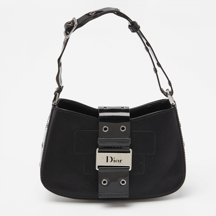 Pre Owned Dior Black Satin and Patent Leather Mini Street Chic Columbus Hobo
