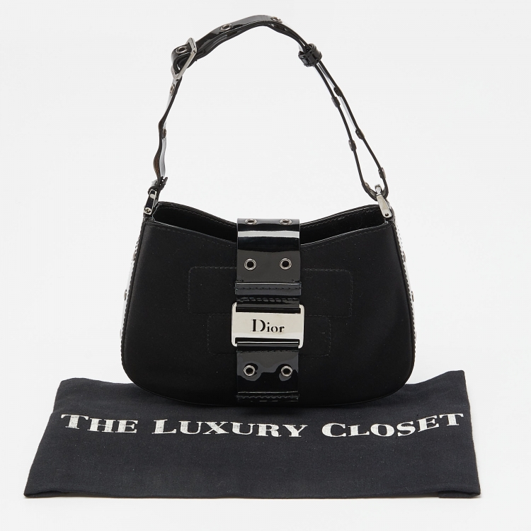 Pre Owned Dior Black Satin and Patent Leather Mini Street Chic Columbus Hobo