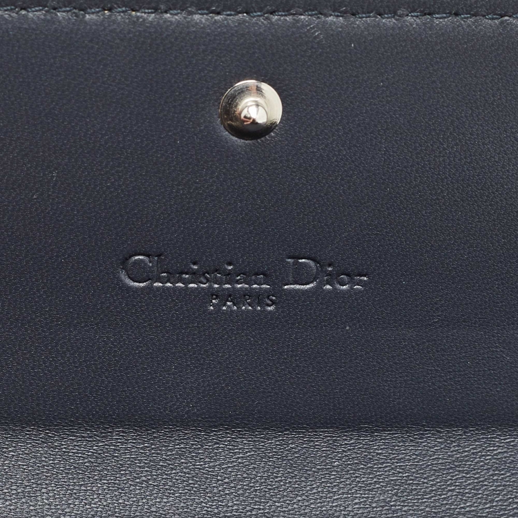 Pre Owned Dior Silver Microcannage Patent Leather Lady Dior Croisiere Wallet on Chain