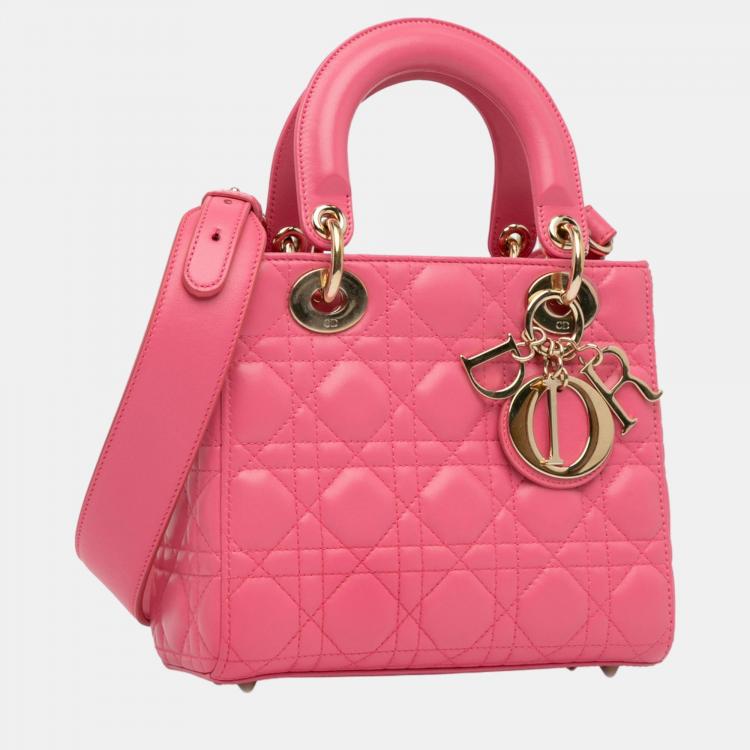 Pre Owned Dior Pink Small Lambskin Cannage My ABCDior Lady Dior