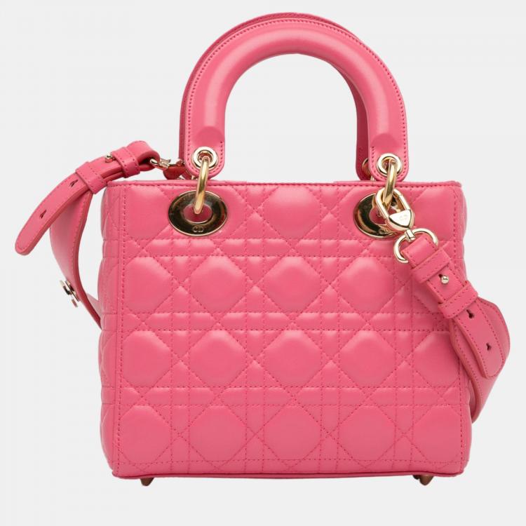 Pre Owned Dior Pink Small Lambskin Cannage My ABCDior Lady Dior