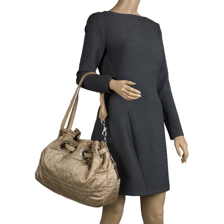 Pre Owned Dior Beige Cannage Nylon Drawstring Hobo