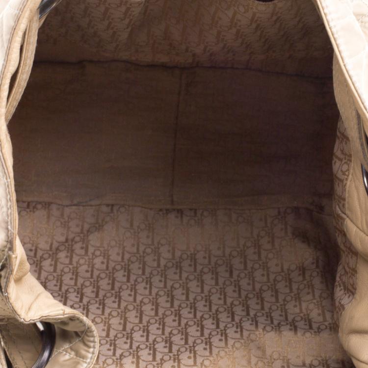 Pre Owned Dior Beige Cannage Nylon Drawstring Hobo