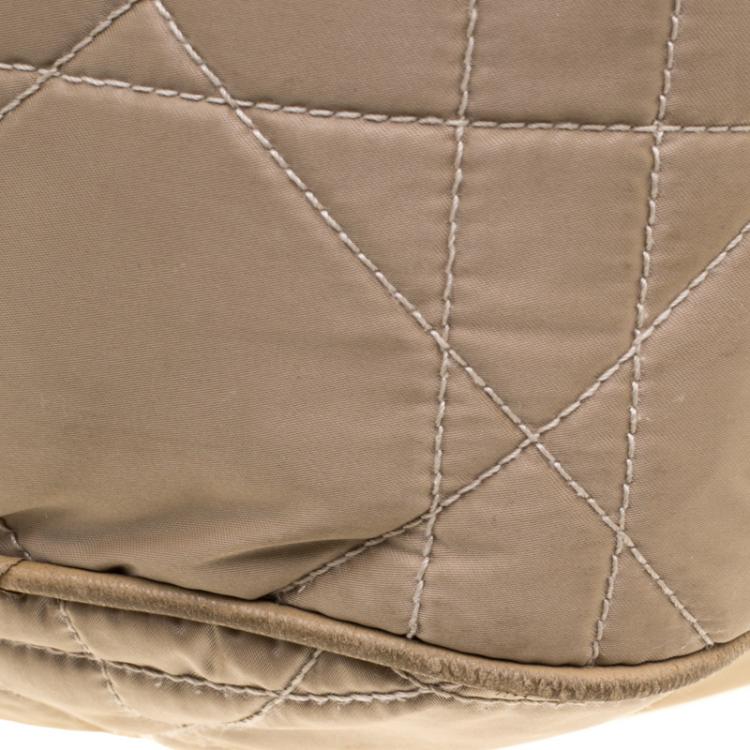 Pre Owned Dior Beige Cannage Nylon Drawstring Hobo