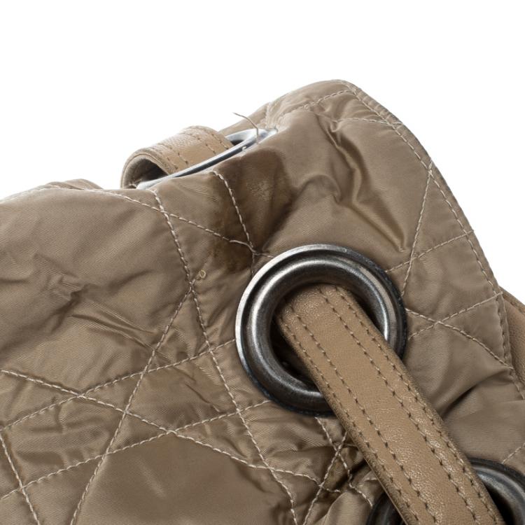 Pre Owned Dior Beige Cannage Nylon Drawstring Hobo