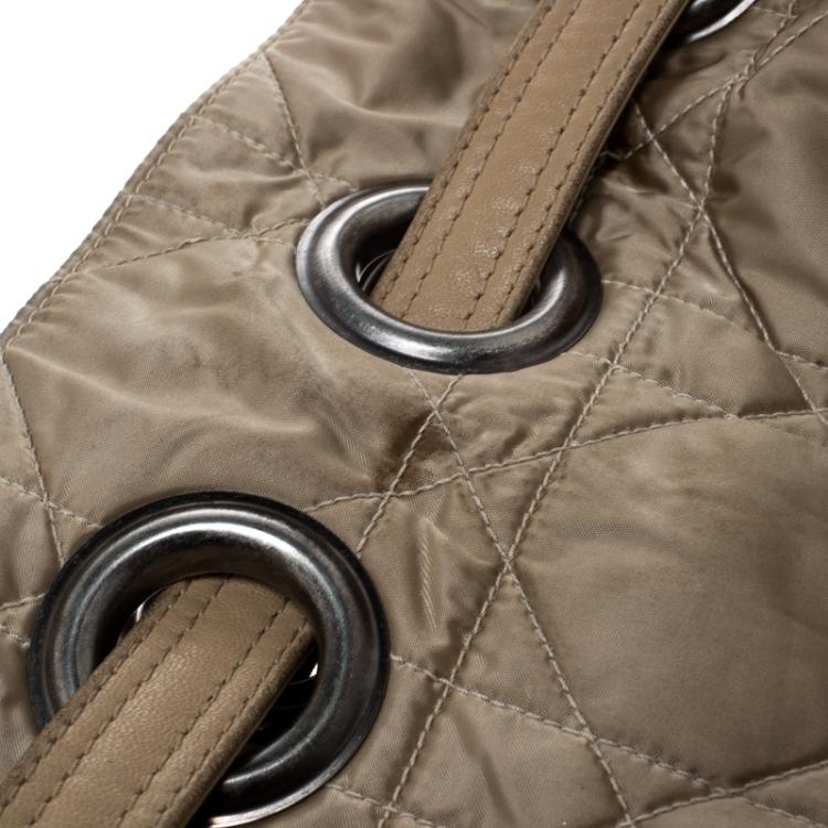 Pre Owned Dior Beige Cannage Nylon Drawstring Hobo