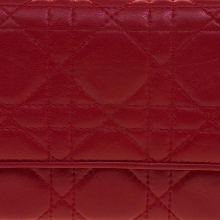 Pre Owned Dior Red Cannage Leather Wallet on Chain