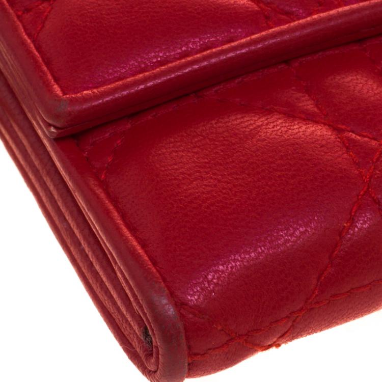 Pre Owned Dior Red Cannage Leather Wallet on Chain