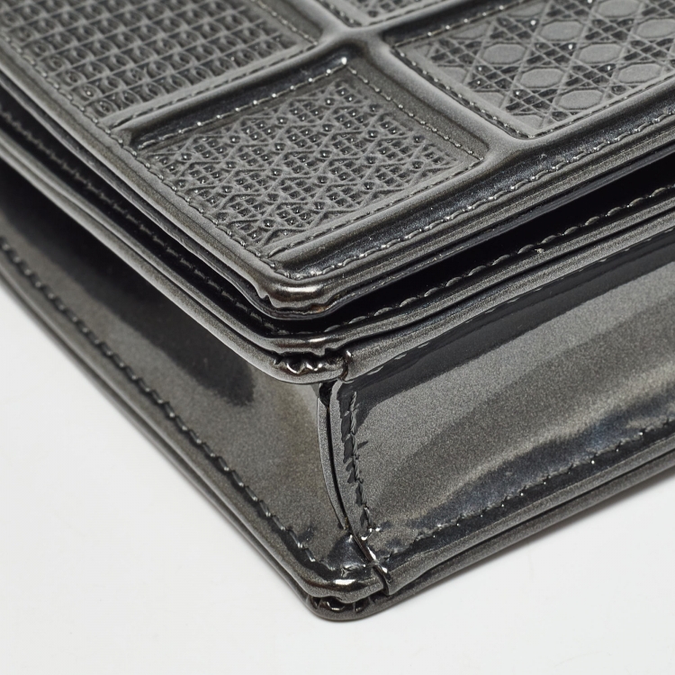 Pre Owned Dior Dark Grey Micro Cannage Patent Leather Diorama Wallet on Chain