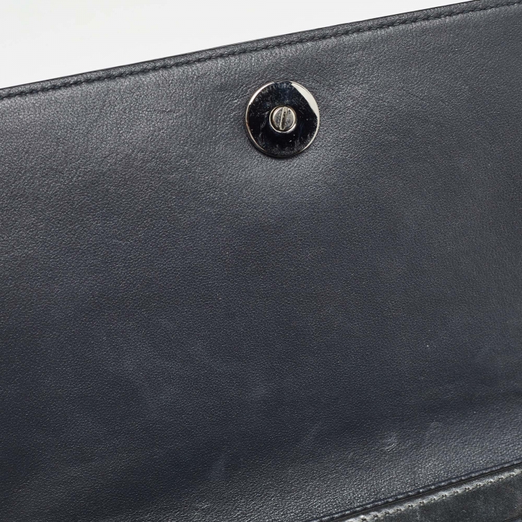 Pre Owned Dior Dark Grey Micro Cannage Patent Leather Diorama Wallet on Chain