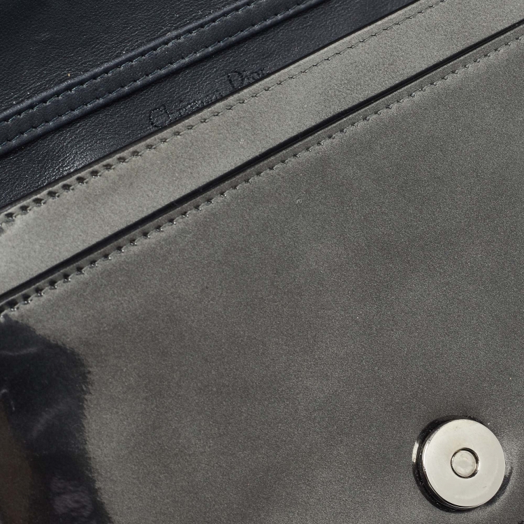 Pre Owned Dior Dark Grey Micro Cannage Patent Leather Diorama Wallet on Chain