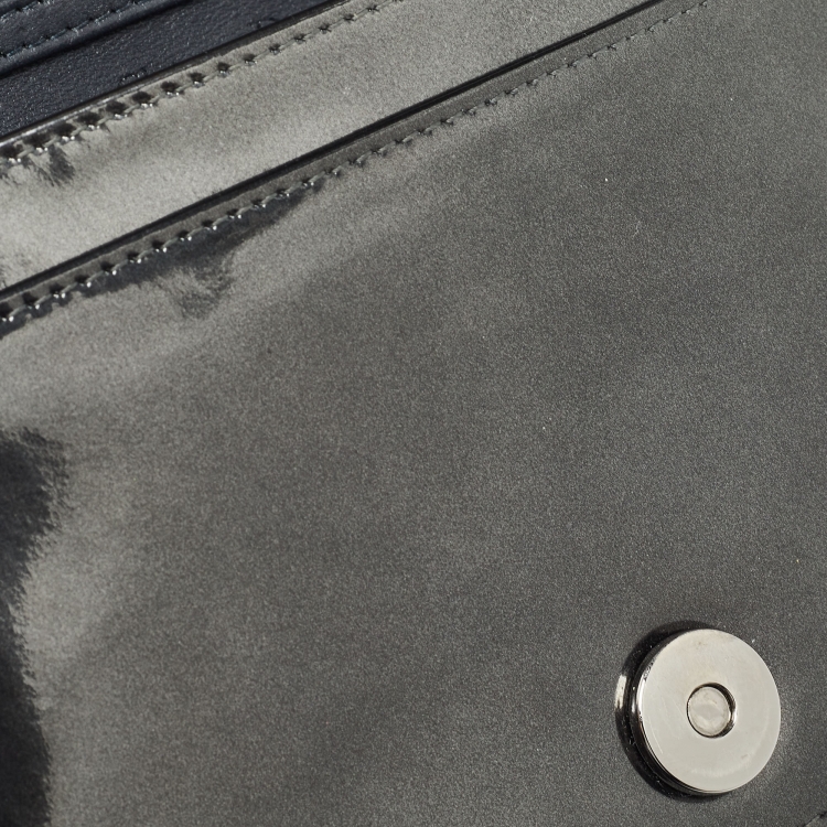 Pre Owned Dior Dark Grey Micro Cannage Patent Leather Diorama Wallet on Chain