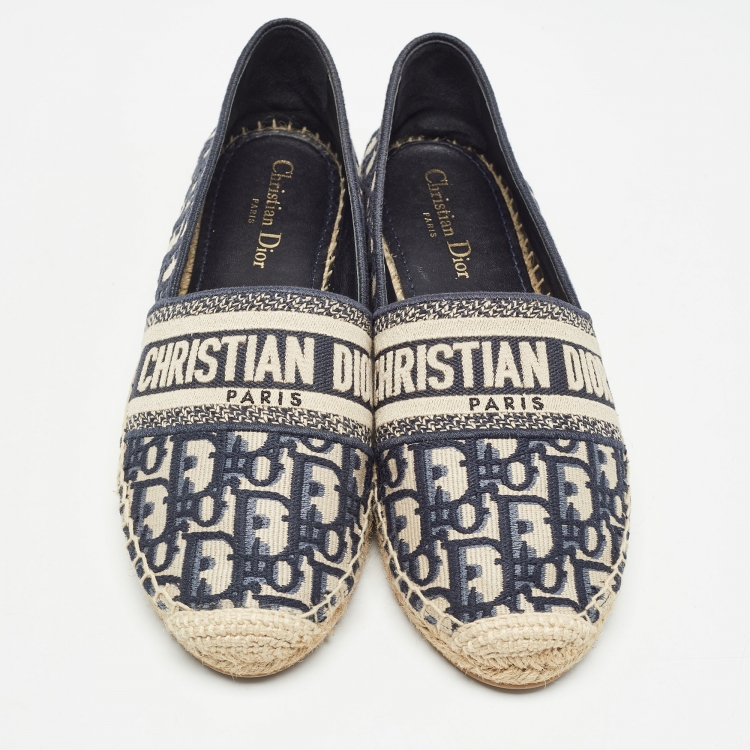 Pre Owned Dior Blue/Beige Oblique Canvas Granville Espadrille Flats Size 39