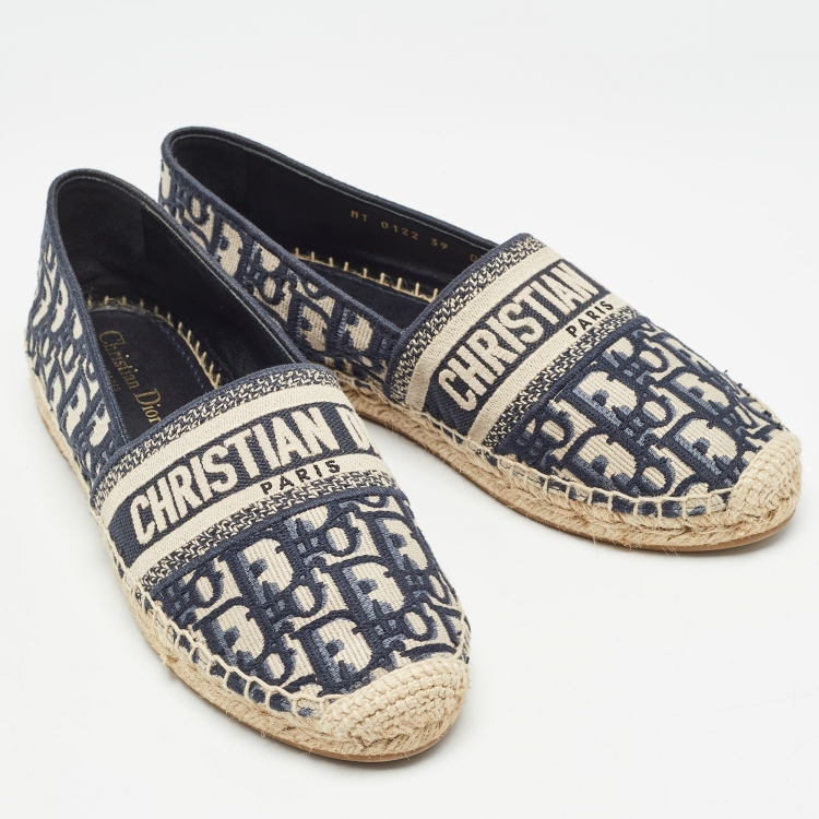 Pre Owned Dior Blue/Beige Oblique Canvas Granville Espadrille Flats Size 39