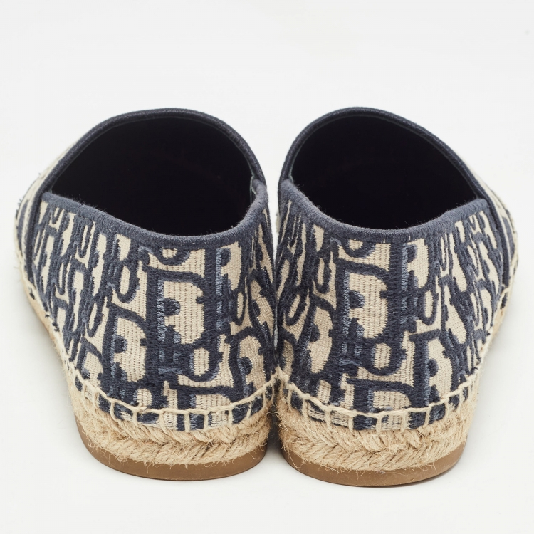 Pre Owned Dior Blue/Beige Oblique Canvas Granville Espadrille Flats Size 39