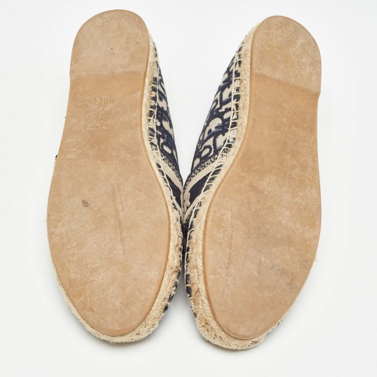 Pre Owned Dior Blue/Beige Oblique Canvas Granville Espadrille Flats Size 39