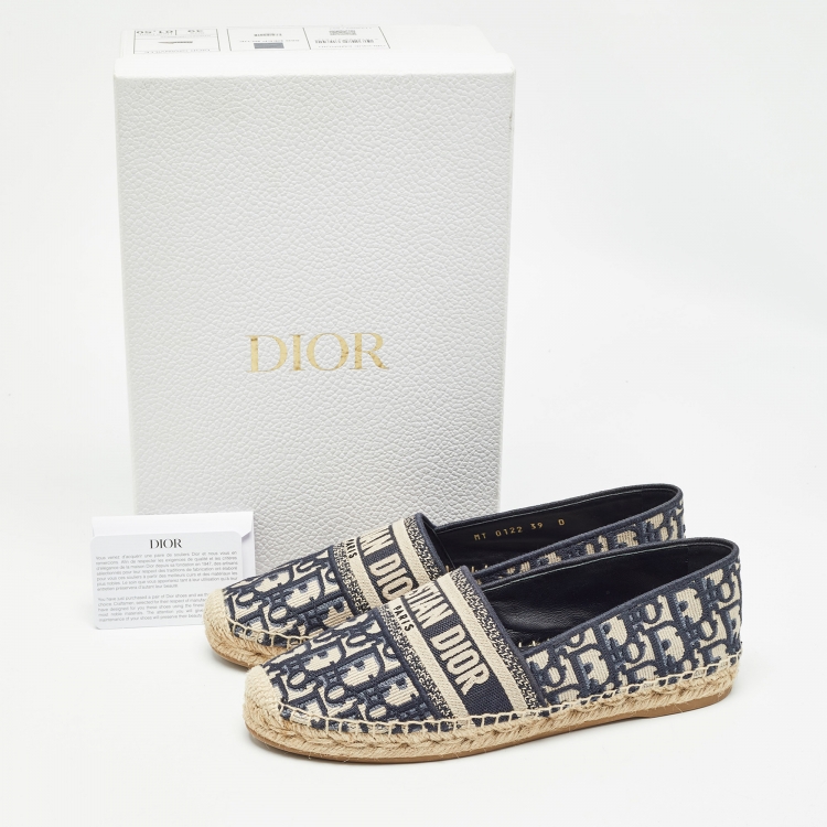 Pre Owned Dior Blue/Beige Oblique Canvas Granville Espadrille Flats Size 39