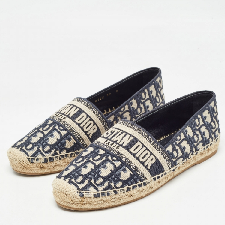 Pre Owned Dior Blue/Beige Oblique Canvas Granville Espadrille Flats Size 39