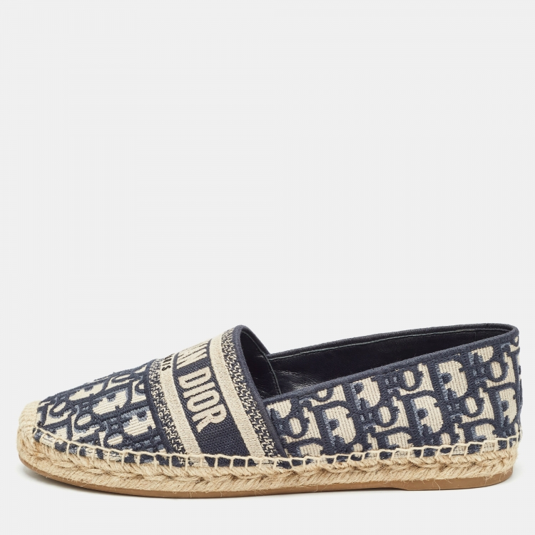 Pre Owned Dior Blue/Beige Oblique Canvas Granville Espadrille Flats Size 39