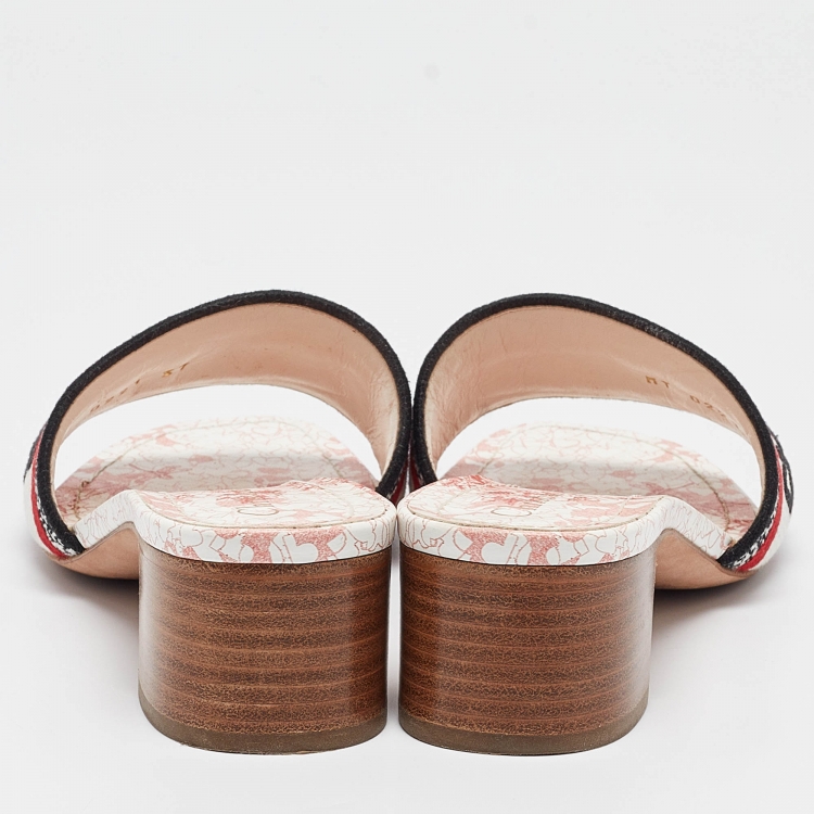 مملوكة مسبقًا Dior Multicolor Canvas Dway Block Heel Slide Sandals Size 37