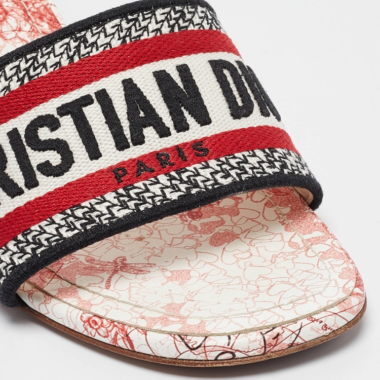 مملوكة مسبقًا Dior Multicolor Canvas Dway Block Heel Slide Sandals Size 37