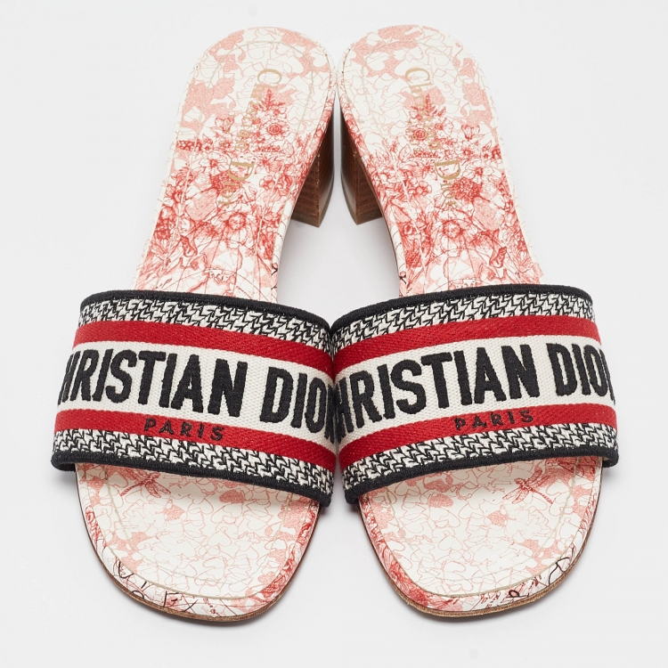 مملوكة مسبقًا Dior Multicolor Canvas Dway Block Heel Slide Sandals Size 37