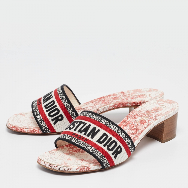 مملوكة مسبقًا Dior Multicolor Canvas Dway Block Heel Slide Sandals Size 37
