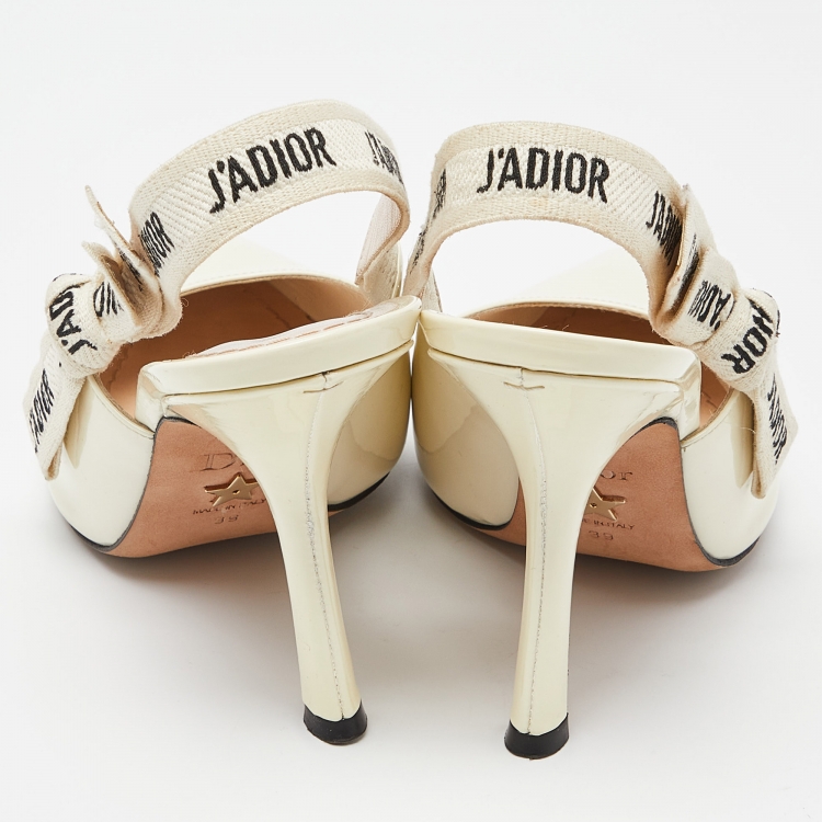 Pre Owned Dior Off White Patent J'Adior Slingback Pumps Size 39