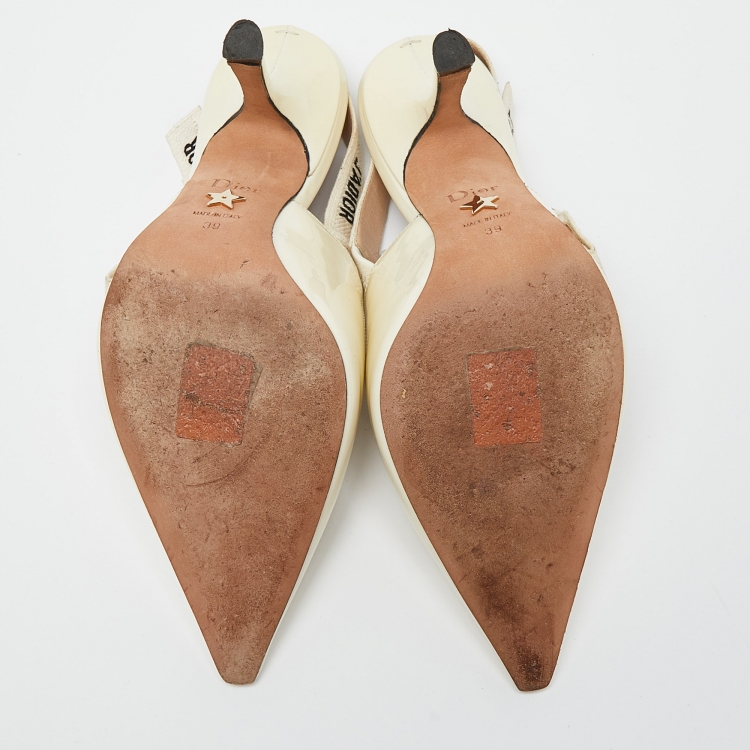 Pre Owned Dior Off White Patent J'Adior Slingback Pumps Size 39