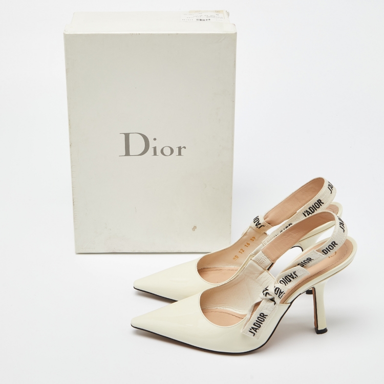 Pre Owned Dior Off White Patent J'Adior Slingback Pumps Size 39