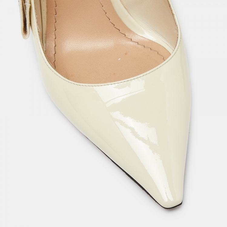 Pre Owned Dior Off White Patent J'Adior Slingback Pumps Size 39
