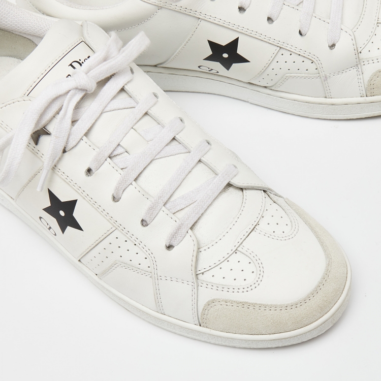 Pre Owned Dior White Leather and Suede D-star Sneakers Size 38.5