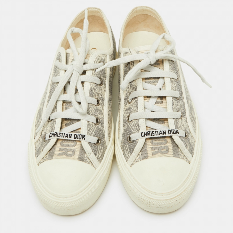 Pre Owned Dior Grey/White Canvas and Rubber Walk'n'Dior Low Top Sneakers Size 40