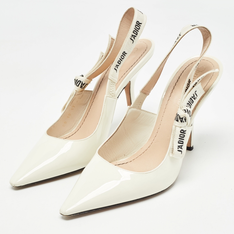 Pre Owned Dior Off White Patent Leather J'Adior Slingback Pumps Size 40