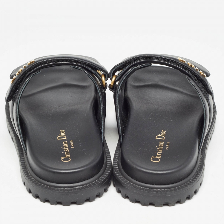 Pre Owned Dior Black Leather DiorAct Flat Slides Size 38 