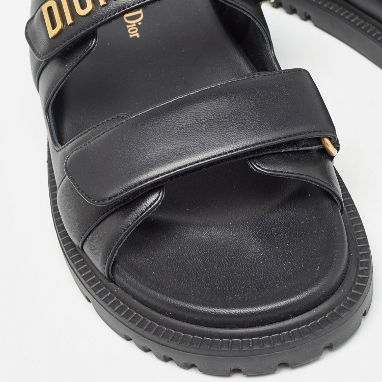 Pre Owned Dior Black Leather DiorAct Flat Slides Size 38 