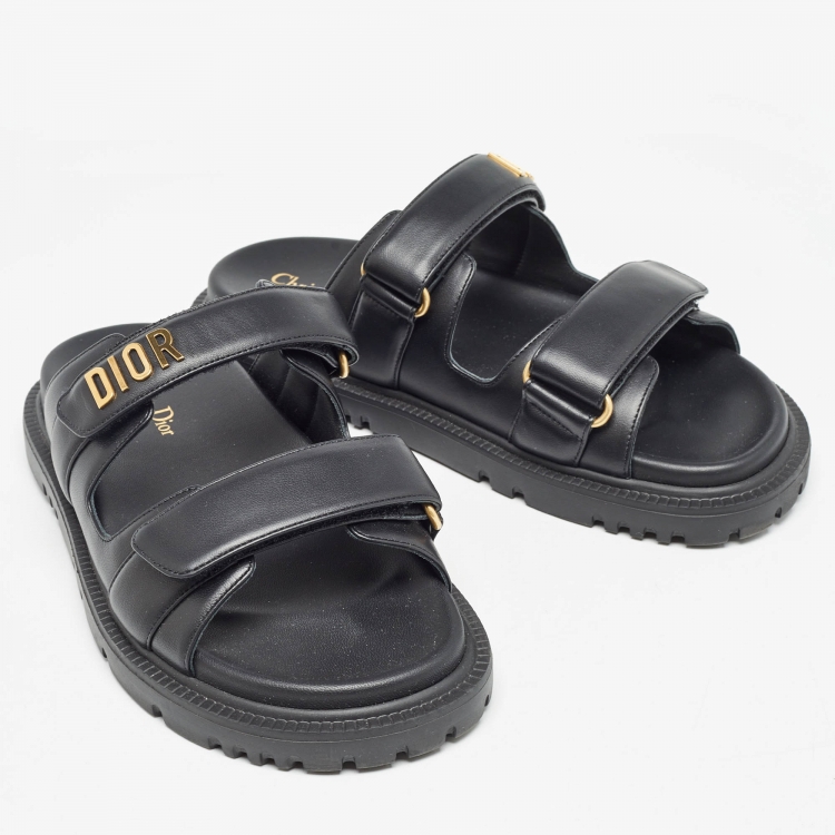 Pre Owned Dior Black Leather DiorAct Flat Slides Size 38 