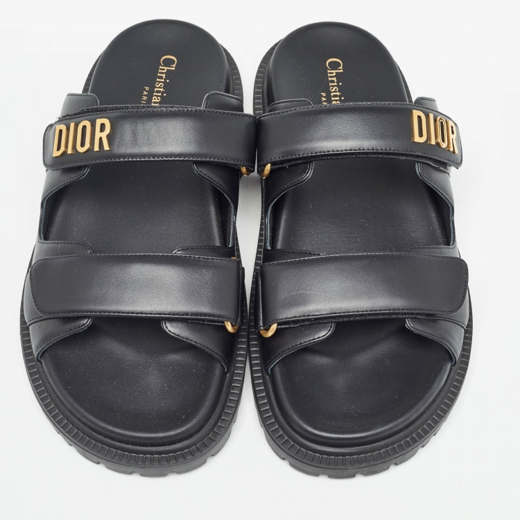 Pre Owned Dior Black Leather DiorAct Flat Slides Size 38 