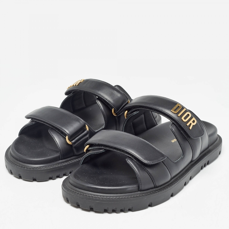 Pre Owned Dior Black Leather DiorAct Flat Slides Size 38 