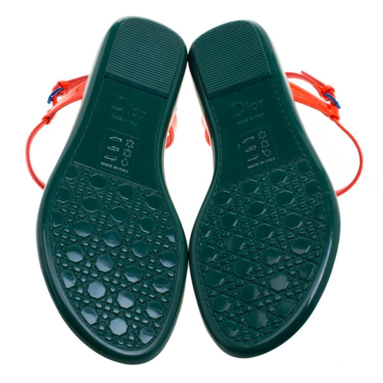 Pre Owned Dior Floresent Orange Patent Leather Lagoon Flat Thong Sandals Size 38