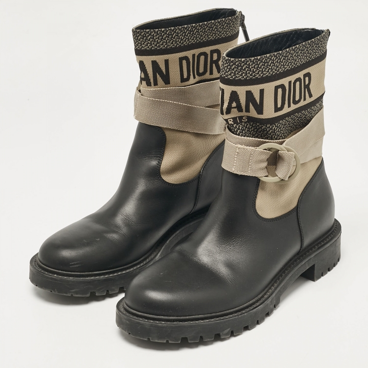 Pre Owned Dior Black Leather D-major Ankle Boots Size 37.5