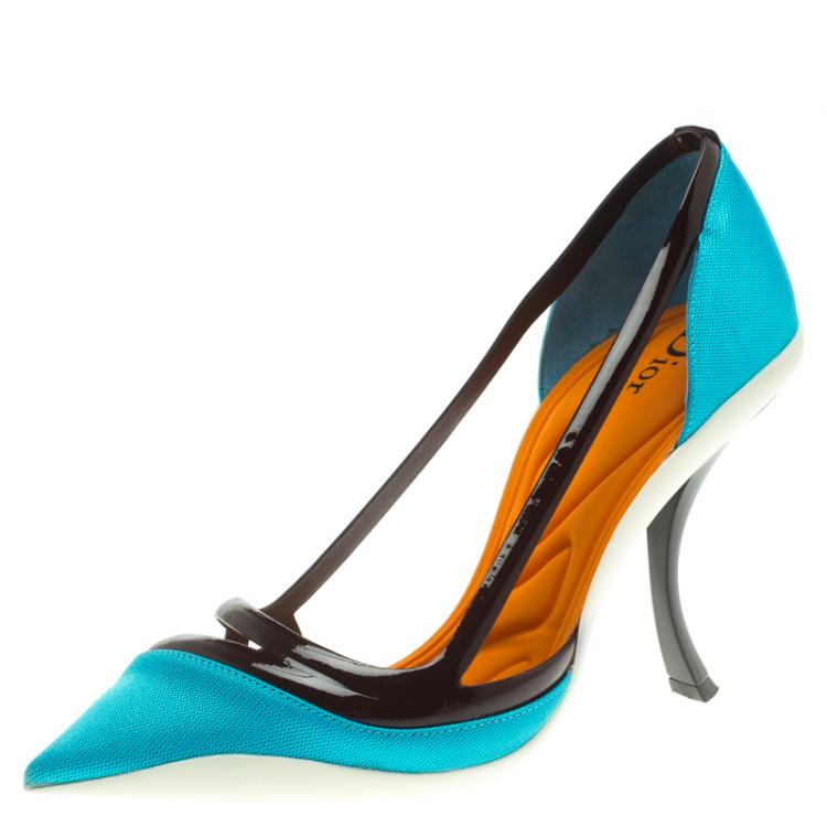 Pre Owned Dior Tricolor Fabric And Leather Cut Out D'orsay Pumps Size 38.5