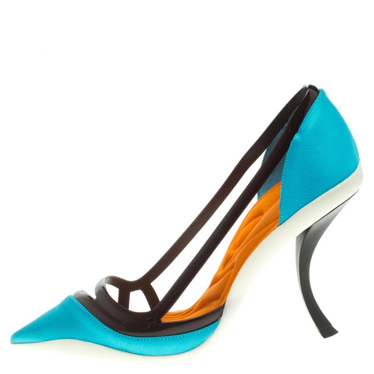 Pre Owned Dior Tricolor Fabric And Leather Cut Out D'orsay Pumps Size 38.5