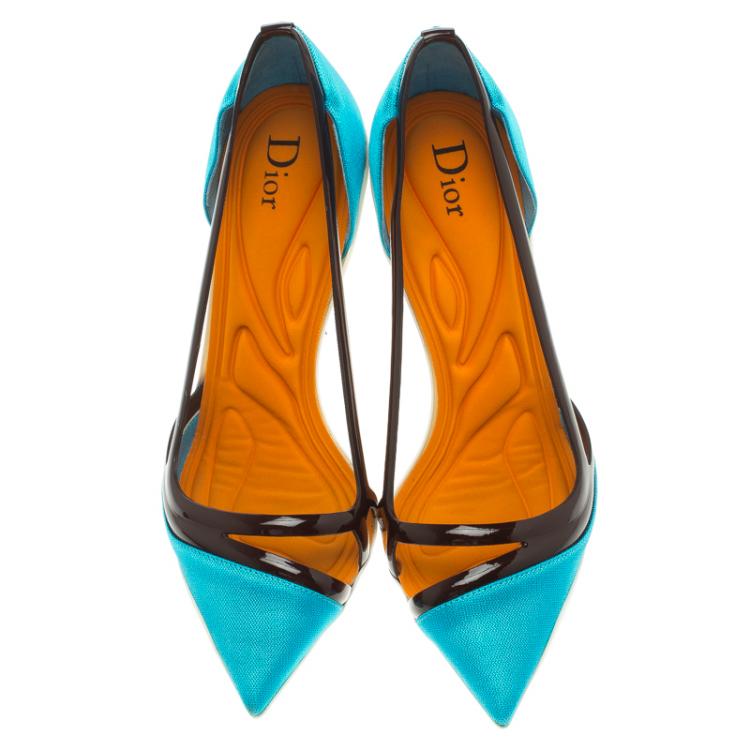 Pre Owned Dior Tricolor Fabric And Leather Cut Out D'orsay Pumps Size 38.5