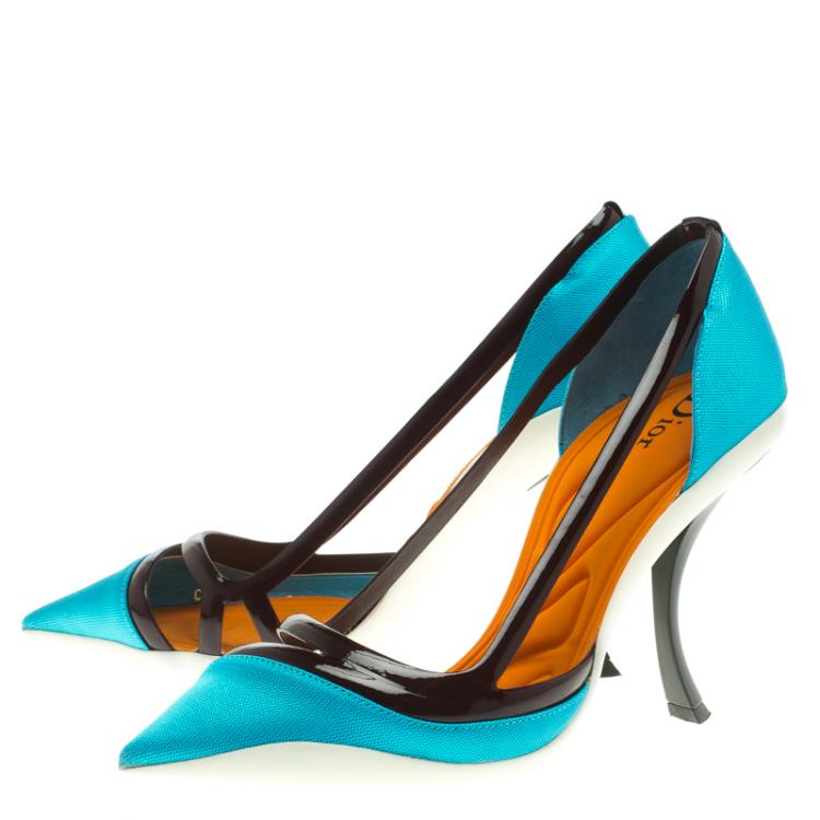 Pre Owned Dior Tricolor Fabric And Leather Cut Out D'orsay Pumps Size 38.5
