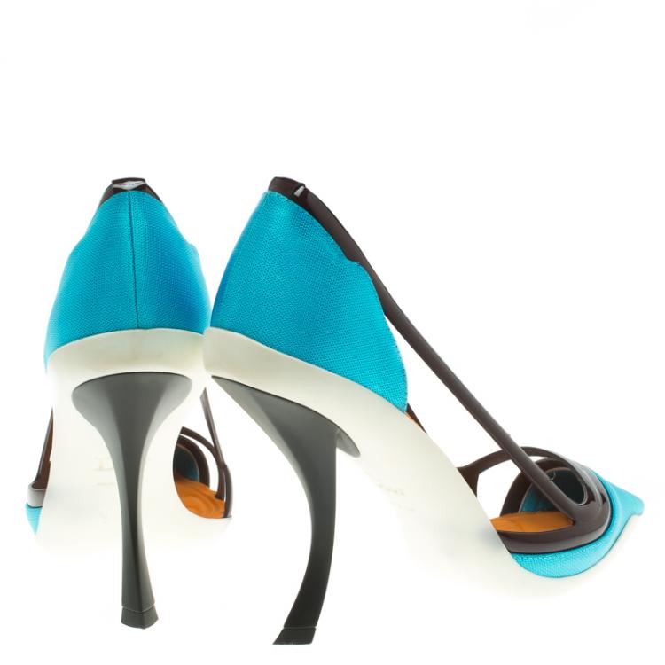Pre Owned Dior Tricolor Fabric And Leather Cut Out D'orsay Pumps Size 38.5