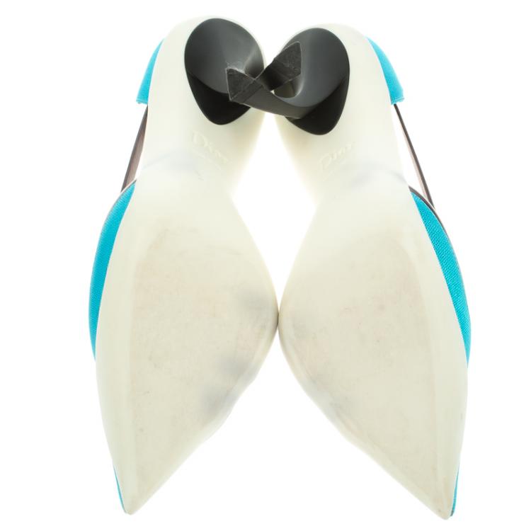 Pre Owned Dior Tricolor Fabric And Leather Cut Out D'orsay Pumps Size 38.5