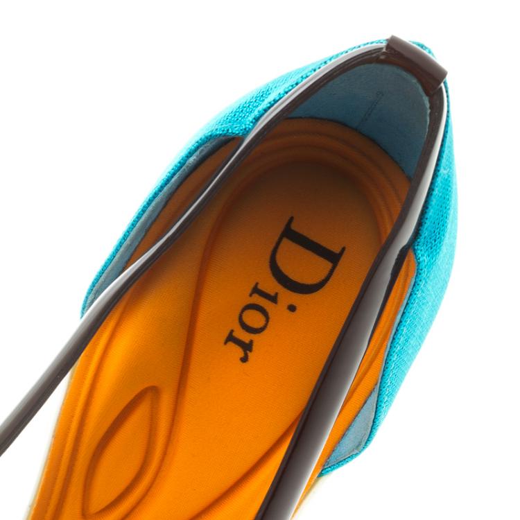 Pre Owned Dior Tricolor Fabric And Leather Cut Out D'orsay Pumps Size 38.5